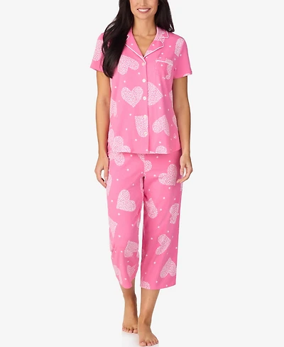 Cuddl Duds Women's Cropped Notch Collar Pajama Top and Pants, 2-Piece Set