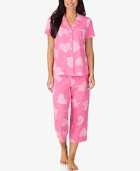 Cuddl Duds Women's Cropped Notch Collar Pajama Top and Pants, 2-Piece Set