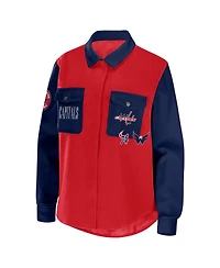 Wear by Erin Andrews Women's Red/Navy Washington Capitals Color block Button-Up Shirt Jacket