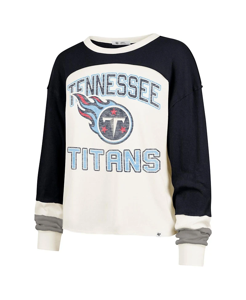 '47 Brand Women's Cream Tennessee Titans Double Header Curve Raglan Long Sleeve Crop Top