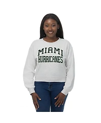ZooZatz Women's Oatmeal Miami Hurricanes Chenille Cropped Sweatshirt