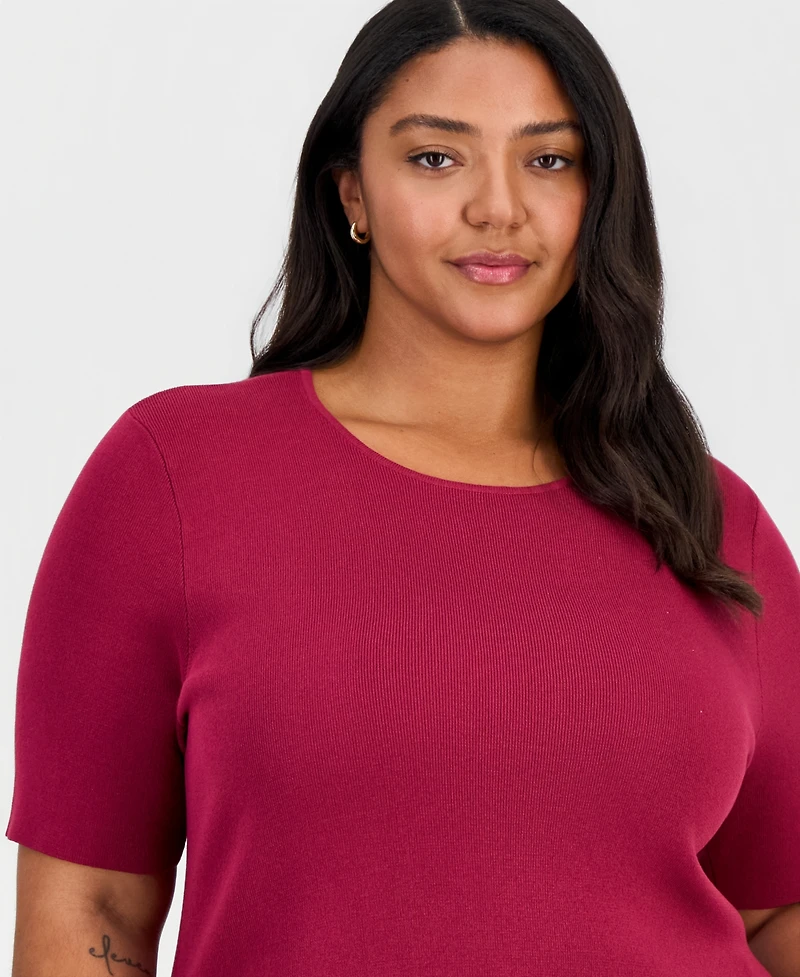 Tahari Asl Plus Elbow-Sleeve Sweater T-Shirt