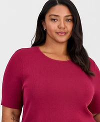 Tahari Asl Plus Elbow-Sleeve Sweater T-Shirt