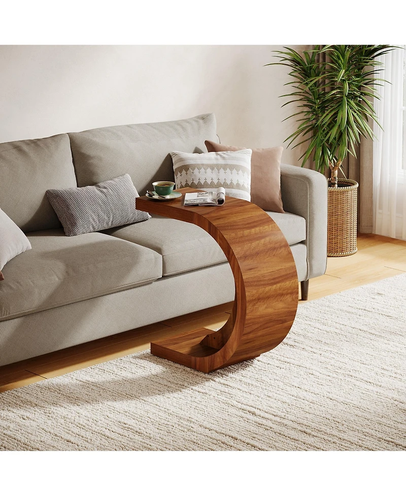 Tribesigns C-Shaped End Table, Wood Side Table for Couch Sofa Living Room Bedroom Small Space, Rustic Brown