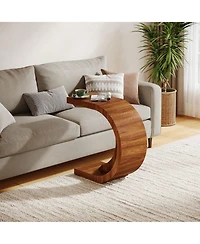 Tribesigns C-Shaped End Table, Wood Side Table for Couch Sofa Living Room Bedroom Small Space, Rustic Brown