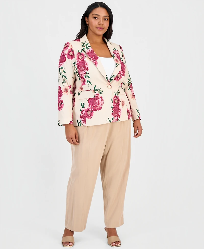 Tahari Asl Plus Printed One-Button Blazer