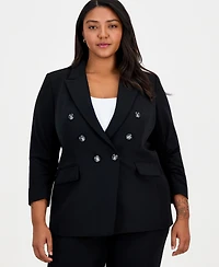 Tahari Asl Plus Ruched-Sleeve Asymmetrical Blazer
