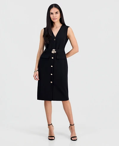 Connected Petite Belted Sleeveless Dress