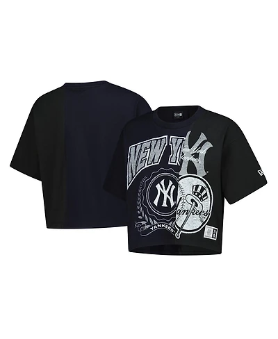 New Era Women's Black York Yankees Upcycled Color Blocked Boxy Cropped T-Shirt