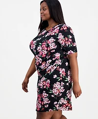 Connected Plus Printed Asymmetric-Neck Short-Sleeve Dress