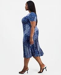 Connected Plus Printed Round-Neck A-Line Dress