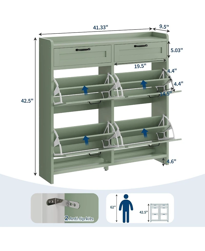 Gaomon Shoe Cabinet with 4 Flip Drawers and 2 Top Drawers, High-Gloss Painted Wood Shoe Organizer with Adjustable Shelves, Freestanding Hidden Storage