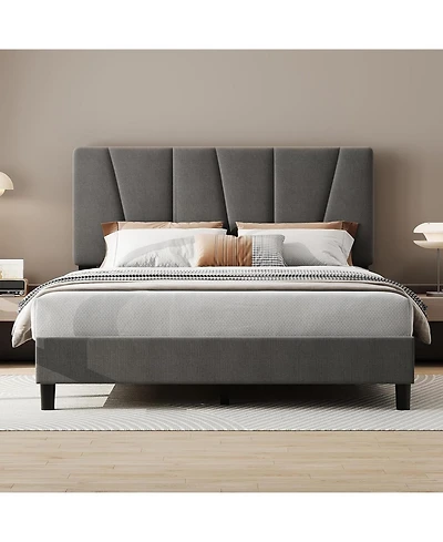 gaomon Queen Size Bed Frame with Adjustable Headboard, Linen Upholstered Platform Bed Frame with Strong Wooden Slats, Noise Free, No Box Spring Needed