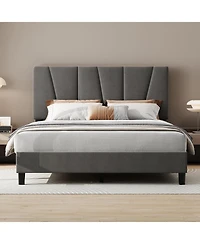 gaomon Queen Size Bed Frame with Adjustable Headboard, Linen Upholstered Platform Bed Frame with Strong Wooden Slats, Noise Free, No Box Spring Needed