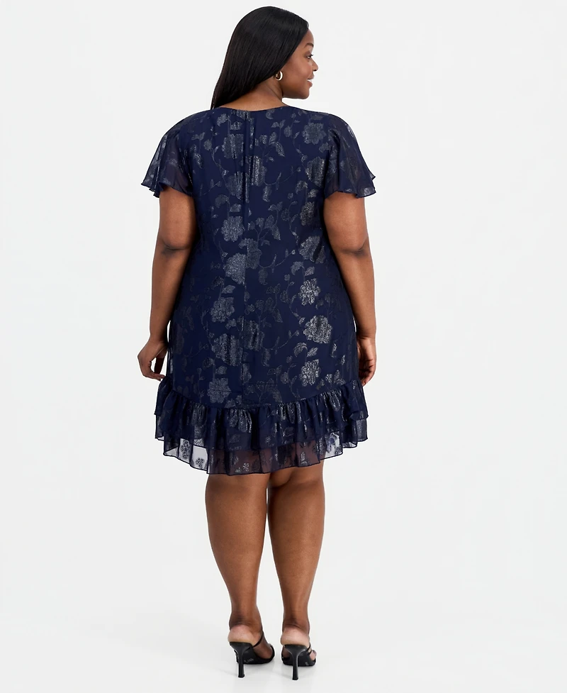 Connected Plus Round-Neck Ruffle-Hem Dress
