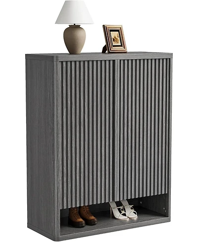 gaomon Modern Shoe Cabinet 31.5 inch with Adjustable Shelves Fluted Door – Narrow Standing Shoe Organizer Holds 25–30 Pairs