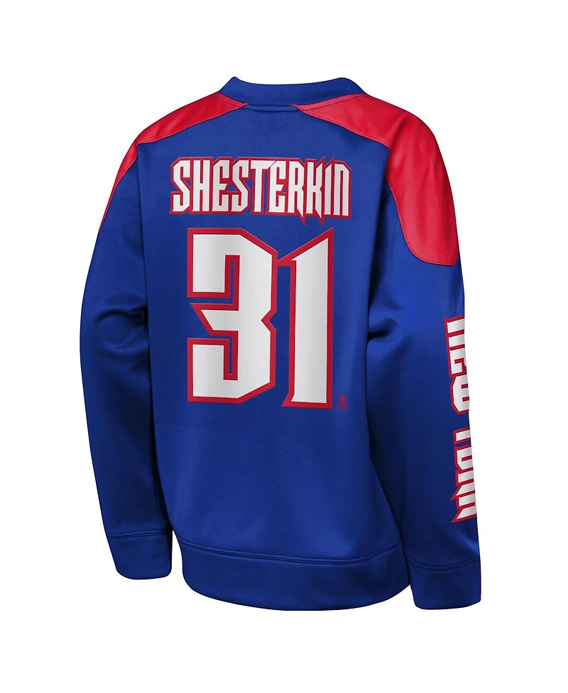 Outerstuff Big Boys and Girls Igor Shesterkin Blue New York Rangers Best Defense Name Number Crewneck Sweatshirt