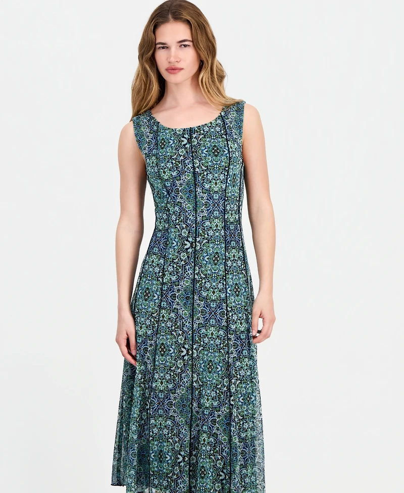 Connected Women's Round-Neck Sleeveless Mesh Panel Dress