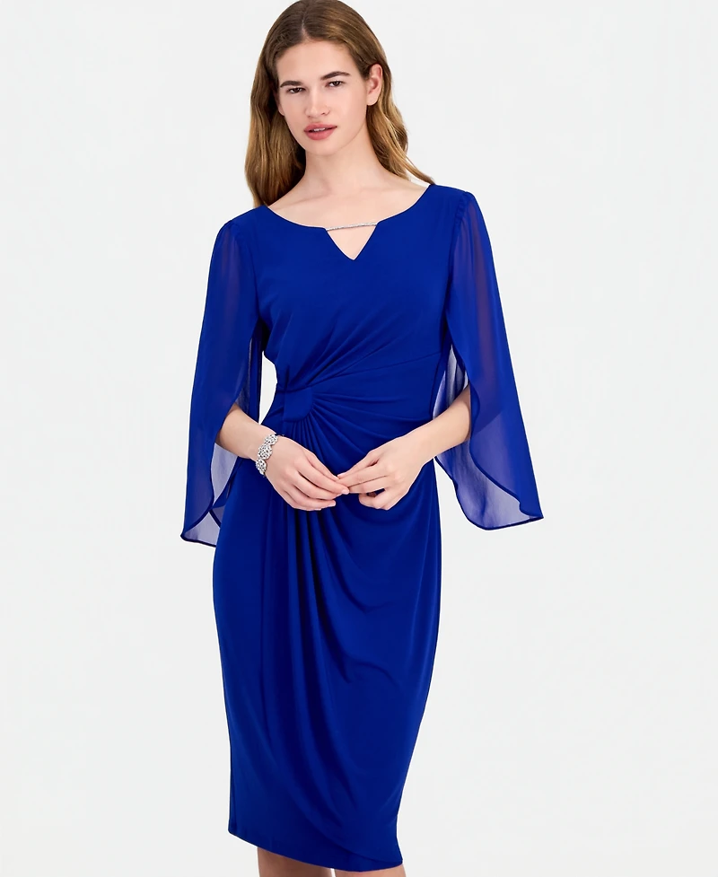 Connected Women's Cape-Sleeve Trimmed-Neck Sheath Dress