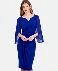 Connected Women's Cape-Sleeve Trimmed-Neck Sheath Dress