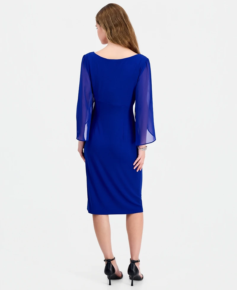 Connected Women's Cape-Sleeve Trimmed-Neck Sheath Dress
