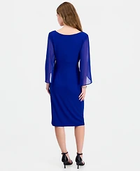 Connected Women's Cape-Sleeve Trimmed-Neck Sheath Dress