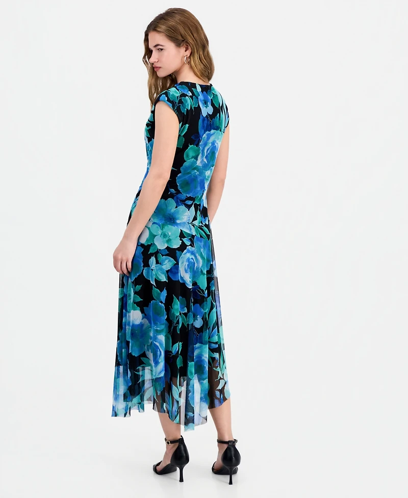 Connected Women's High-Neck Cap-Sleeve Mesh Dress