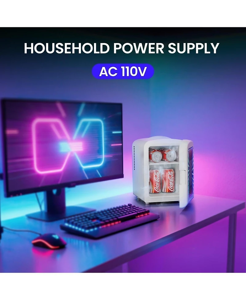 Antarctic Star 4L Portable Mini Fridge with Vibrant Led Gaming Lights
