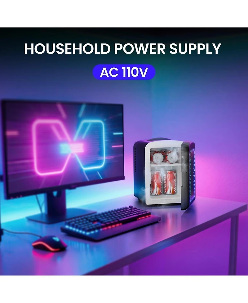 Antarctic Star 4L Portable Mini Fridge with Vibrant Led Gaming Lights