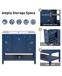 Sillysis 36" Bathroom Vanity with Ceramic Sink, Solid Wood Cabinet, 3 Drawers & Adjustable Shelf for Modern Bathrooms