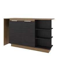 Fm Furniture Urie Kitchen Island with Storage Cabinet and Wine Glass Holder, Wenge