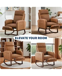 gaomon Nursery Rocking Chair with Footrest, Upholstered Recliner with Wood Legs