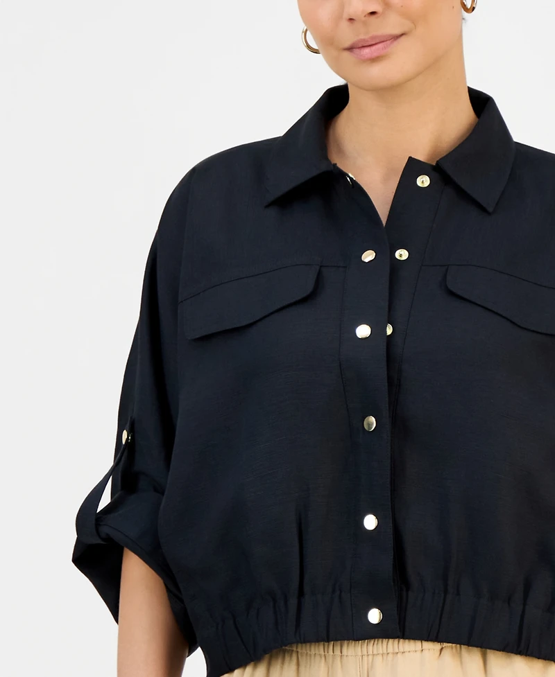 I.n.c. International Concepts Petite Linen Short-Sleeve Shirt Jacket, Macy's Exclusive