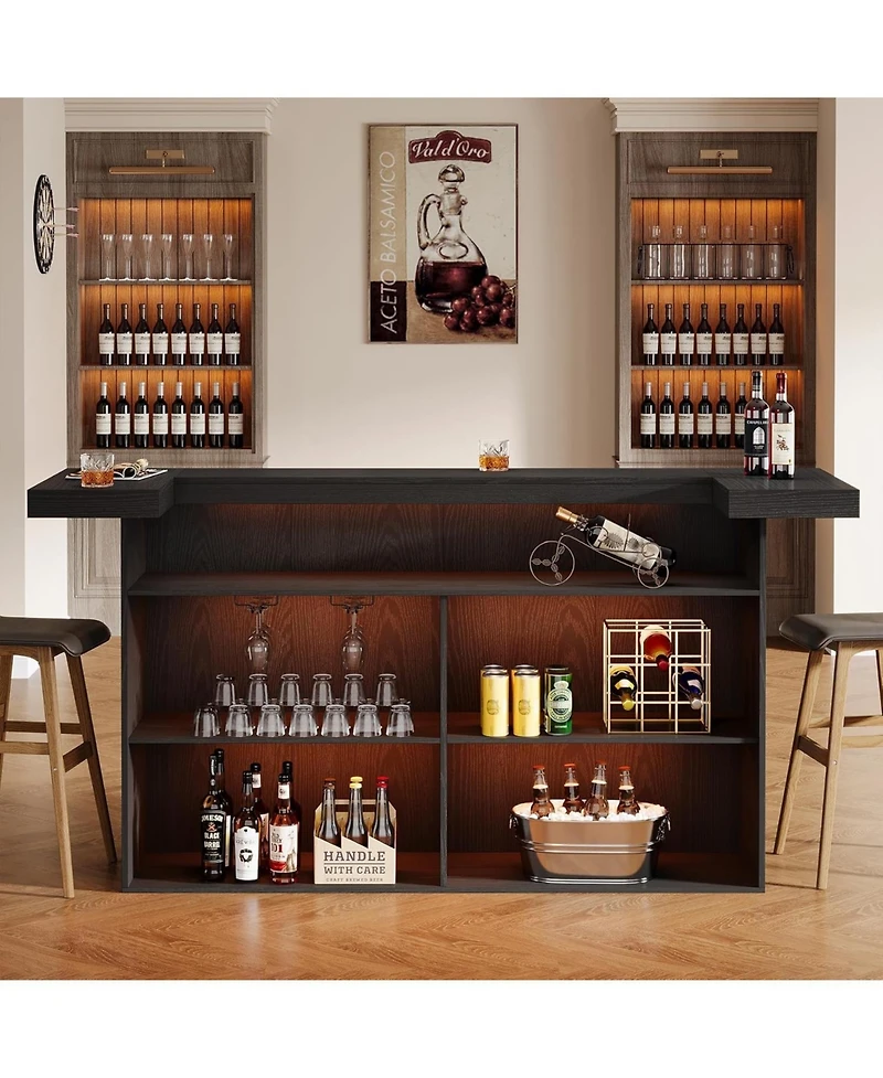 Tribesigns 4-Tier Bar Table, 70.9-Inch Large Wooden Home Unit with Wine Glass Holder and Black Footrest