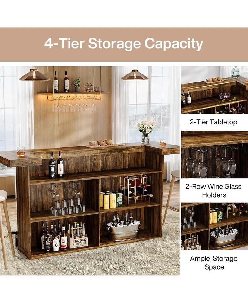 Tribesigns 4-Tier Bar Table, 70.9-Inch Large Wooden Home Unit with Wine Glass Holder