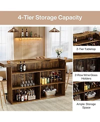 Tribesigns 4-Tier Bar Table, 70.9-Inch Large Wooden Home Unit with Wine Glass Holder