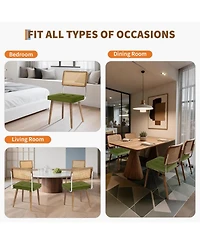 gaomon Natural Rattan Dining Chairs Set of 2, Upholstered Boho Chairs with Solid Wood Frame