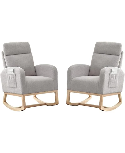 gaomon Teddy Nursery Rocking Chair Set of 2 with Wood Legs