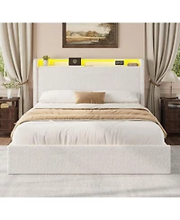 gaomon Full Led Bed Frame with 4 Storage Drawers and Headboard, Soft Boucle Upholstered Platform Charging Station Usb Ports