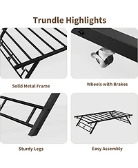 gaomon Twin Pop Up Trundle Bed Frame,Trundle Day with Lockable Casters,Foldable Metal Platform