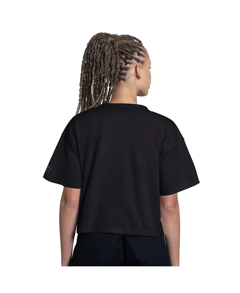 Starter Women's Black Carolina Panthers Rhinestone Sprinkle Boxy Cropped T-Shirt