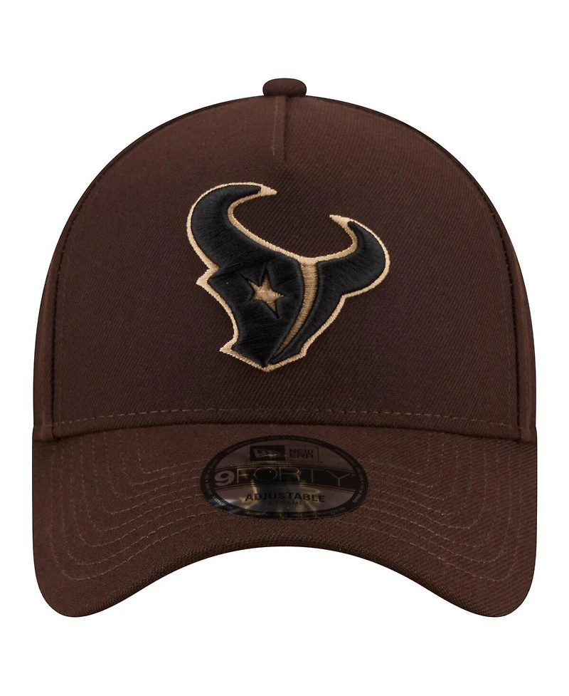 New Era Men's Dark Brown Houston Texans Burnt Wood A-Frame 9FORTY Adjustable Hat