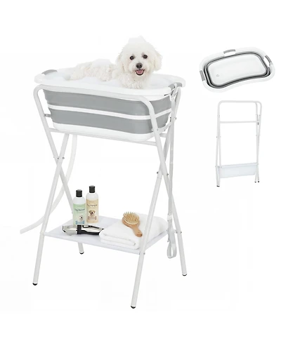 PawHut Dog Bath Tub Dog Washing Station Elevated Foldable