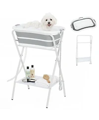 PawHut Dog Bath Tub Dog Washing Station Elevated Foldable