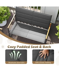 Gymax 4 Piece Patio Furniture Set Outdoor Metal Conversation Set w/ Padded Fabric Seat