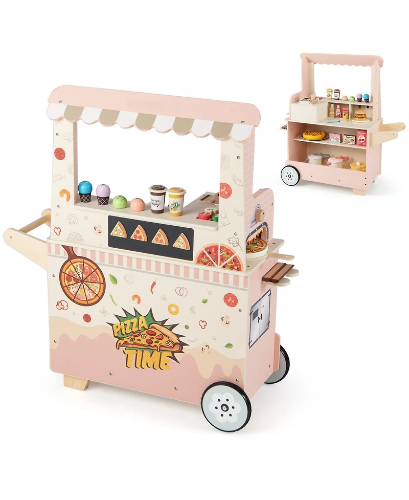 Slickblue Kids Play Food Truck Toy with Pizza Oven and Snack Cart