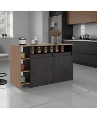 Fm Furniture Abril Kitchen Island with Storage Cabinet, Shelves and Appliance Space