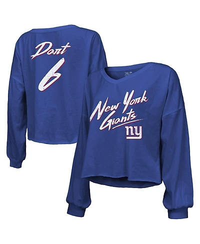Majestic Threads Women's Jaxson Dart Royal New York Giants Script Name Number Long Sleeve T-Shirt