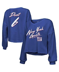 Majestic Threads Women's Jaxson Dart Royal New York Giants Script Name Number Long Sleeve T-Shirt