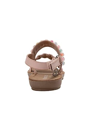 Bebe Big Girls Girl's Fashion Sandals – Woven Vamp Style with Beads and Logo Charm